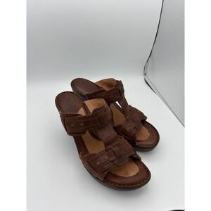 Born Sandals Womens Size 9 Brown Leather Slide Block Heel Comfort Shoes W91799